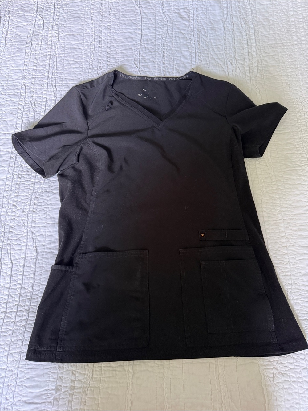 Cherokee iFLEX Black V-Neck Short Sleeve Scrub Top